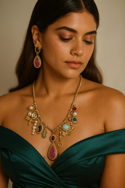 Multi-Charms Statement Necklace Set