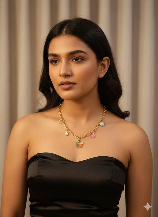 Bloom Charm Necklace- Gold plated with Multicolor Accents