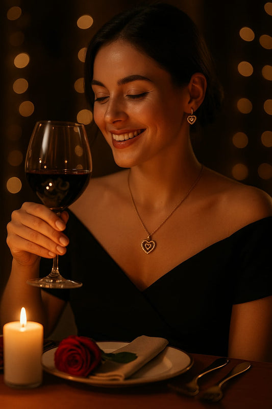 Eternal Spark Double Heart Pendant Necklace & Earrings Set