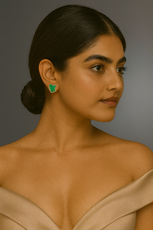 Emerald Green Heart Stud Earrings
