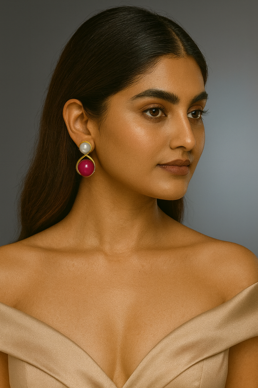 Pearl & Ruby Red Duo Statement Earrings