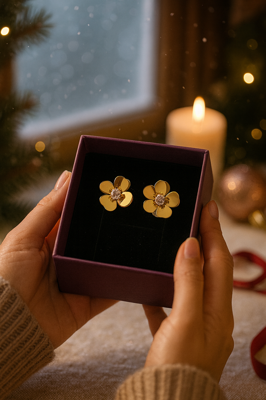Golden Bloom Floral Stud Earrings